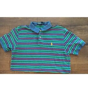 Polo Ralph Lauren‎ Striped Polo Shirt Blue Green Red Yellow Cotton Medium